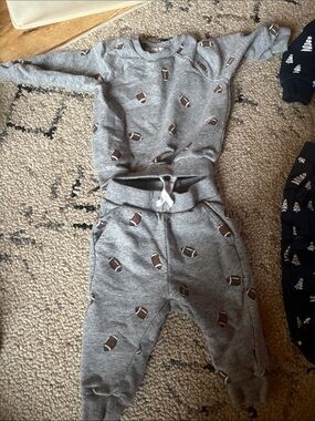Kids' Grey Football-Print Jogger Set  
Miles the label 0-3